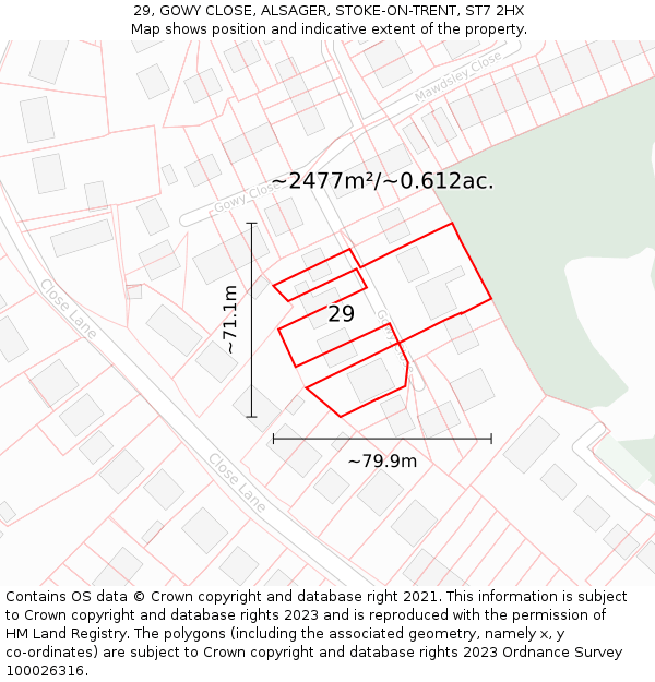 29, GOWY CLOSE, ALSAGER, STOKE-ON-TRENT, ST7 2HX: Plot and title map