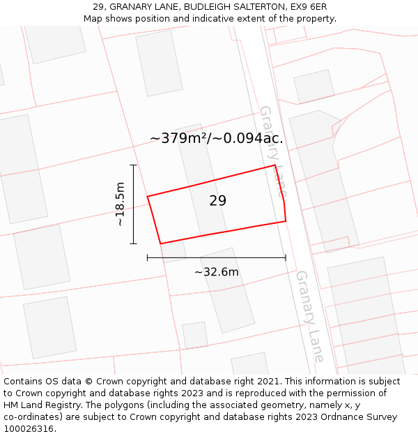 29, GRANARY LANE, BUDLEIGH SALTERTON, EX9 6ER: Plot and title map