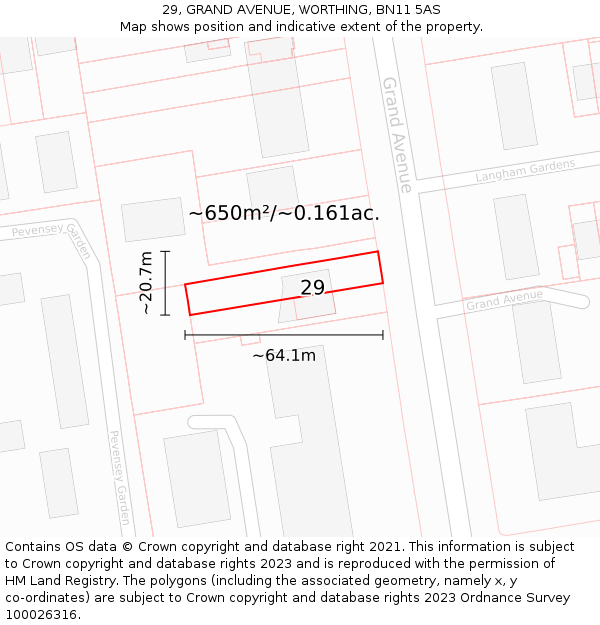 29, GRAND AVENUE, WORTHING, BN11 5AS: Plot and title map