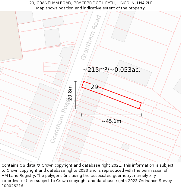 29, GRANTHAM ROAD, BRACEBRIDGE HEATH, LINCOLN, LN4 2LE: Plot and title map