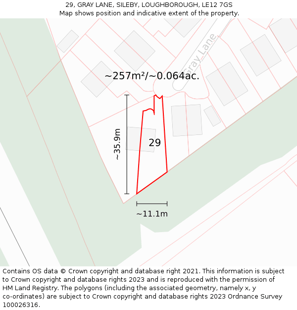 29, GRAY LANE, SILEBY, LOUGHBOROUGH, LE12 7GS: Plot and title map