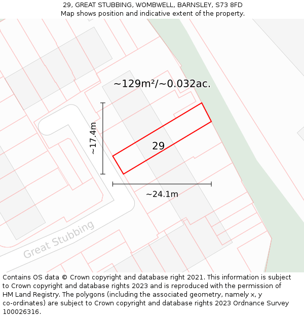 29, GREAT STUBBING, WOMBWELL, BARNSLEY, S73 8FD: Plot and title map