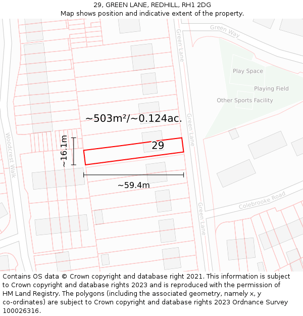 29, GREEN LANE, REDHILL, RH1 2DG: Plot and title map