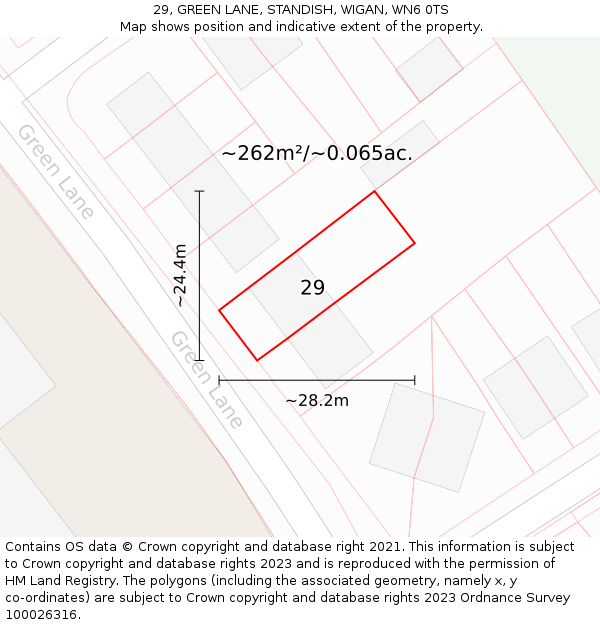 29, GREEN LANE, STANDISH, WIGAN, WN6 0TS: Plot and title map