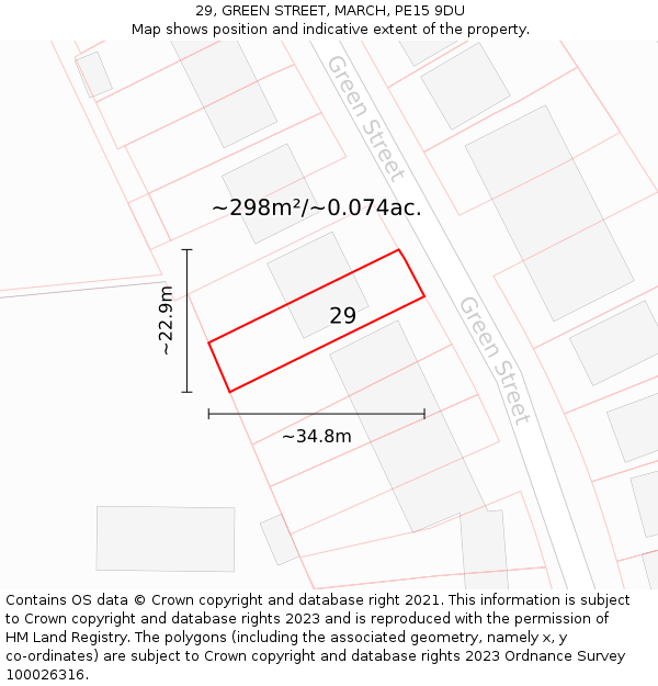 29, GREEN STREET, MARCH, PE15 9DU: Plot and title map