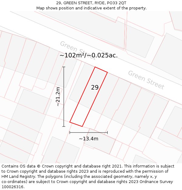 29, GREEN STREET, RYDE, PO33 2QT: Plot and title map