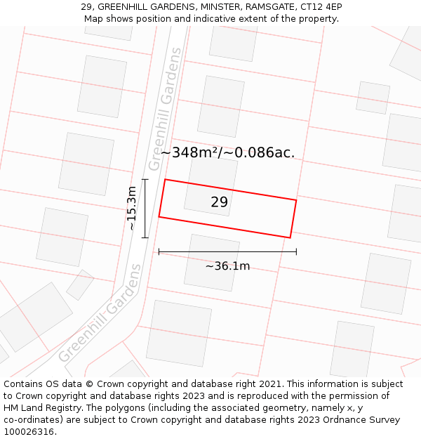 29, GREENHILL GARDENS, MINSTER, RAMSGATE, CT12 4EP: Plot and title map