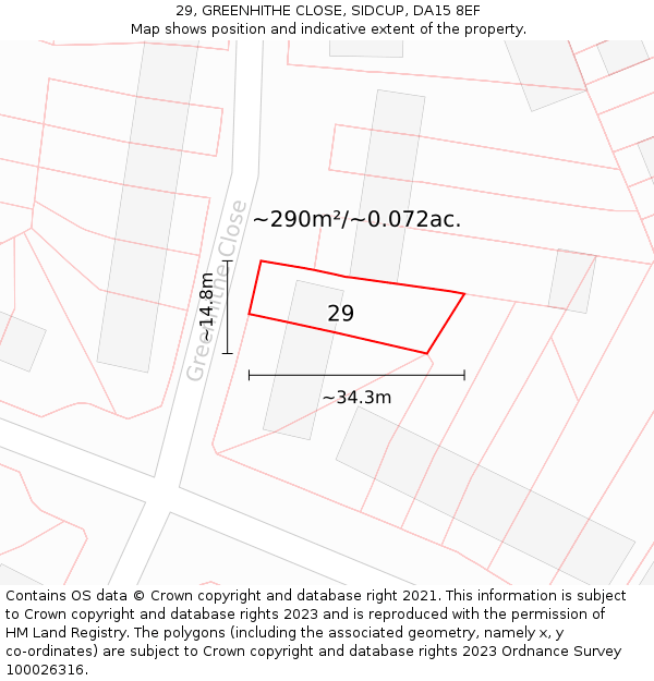 29, GREENHITHE CLOSE, SIDCUP, DA15 8EF: Plot and title map