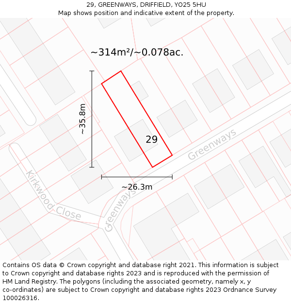 29, GREENWAYS, DRIFFIELD, YO25 5HU: Plot and title map