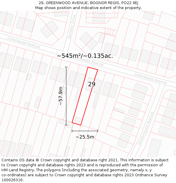 29, GREENWOOD AVENUE, BOGNOR REGIS, PO22 9EJ: Plot and title map