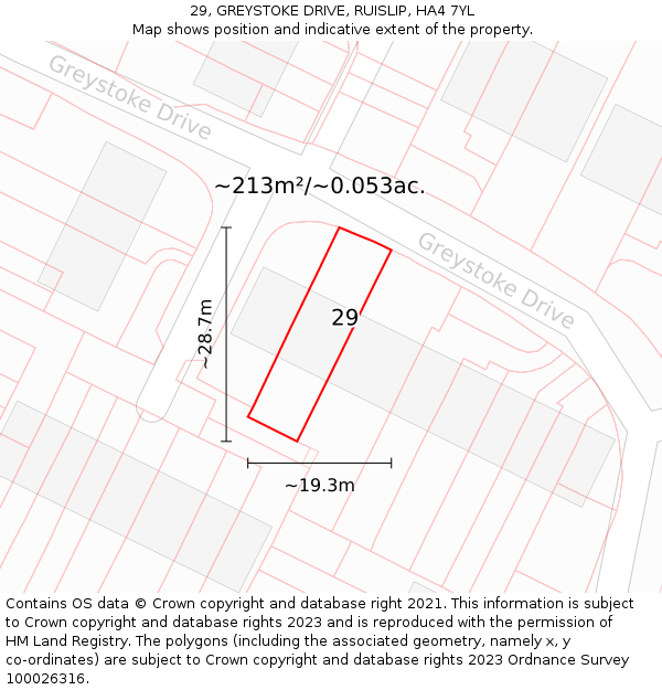 29, GREYSTOKE DRIVE, RUISLIP, HA4 7YL: Plot and title map