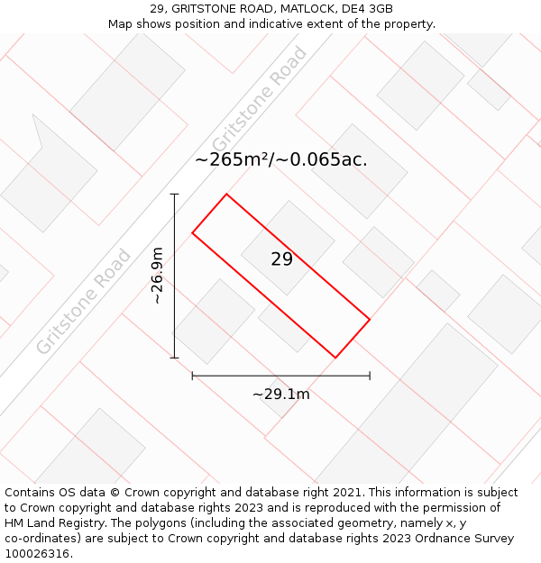 29, GRITSTONE ROAD, MATLOCK, DE4 3GB: Plot and title map