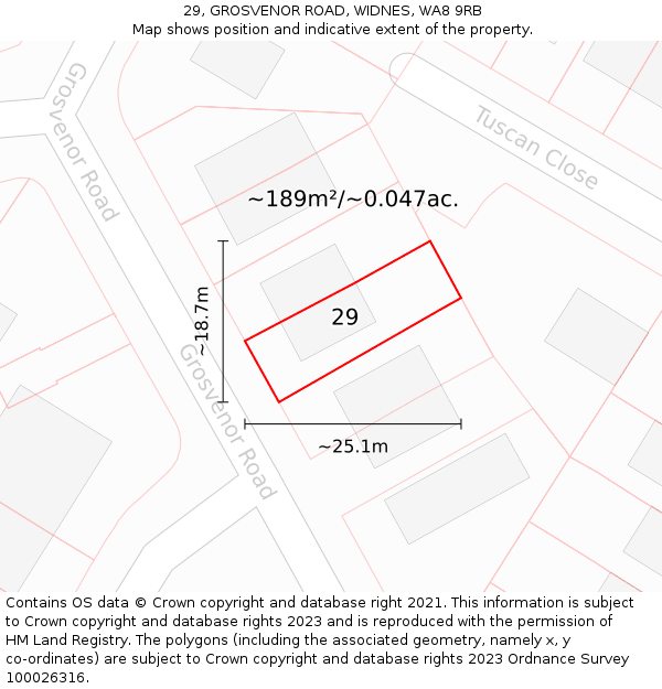 29, GROSVENOR ROAD, WIDNES, WA8 9RB: Plot and title map