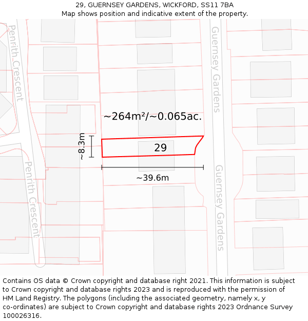 29, GUERNSEY GARDENS, WICKFORD, SS11 7BA: Plot and title map