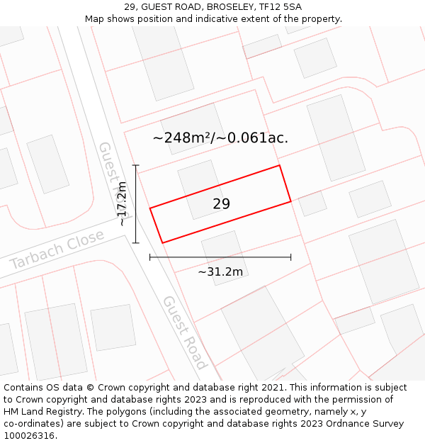 29, GUEST ROAD, BROSELEY, TF12 5SA: Plot and title map