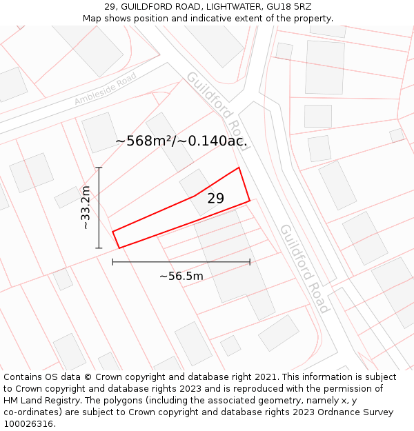 29, GUILDFORD ROAD, LIGHTWATER, GU18 5RZ: Plot and title map