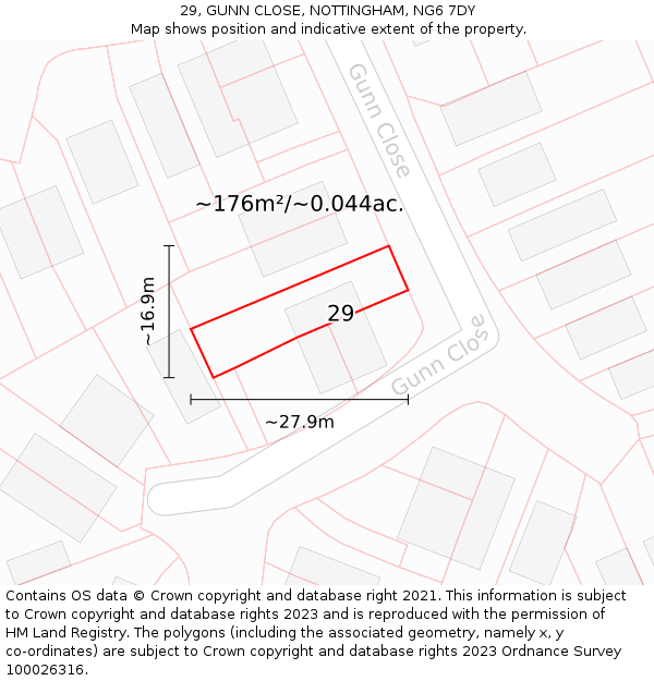 29, GUNN CLOSE, NOTTINGHAM, NG6 7DY: Plot and title map