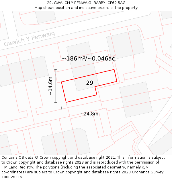 29, GWALCH Y PENWAIG, BARRY, CF62 5AG: Plot and title map