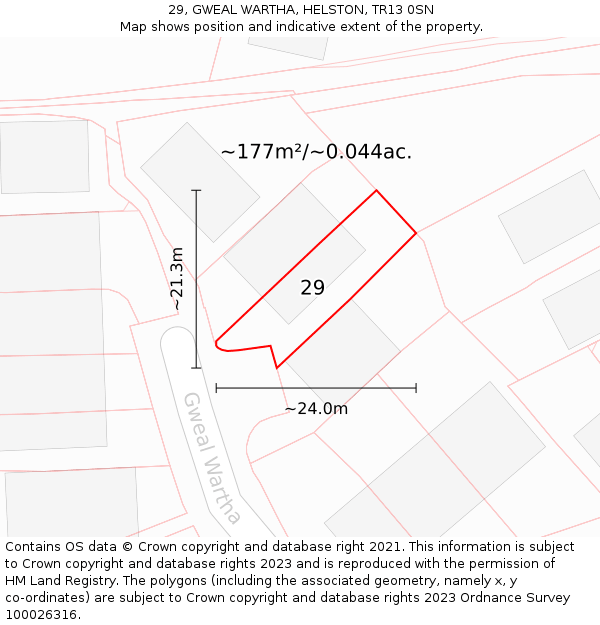 29, GWEAL WARTHA, HELSTON, TR13 0SN: Plot and title map