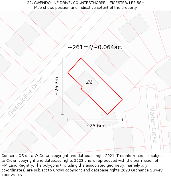 29, GWENDOLINE DRIVE, COUNTESTHORPE, LEICESTER, LE8 5SH: Plot and title map