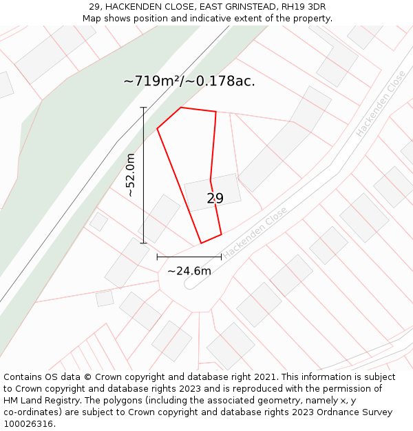 29, HACKENDEN CLOSE, EAST GRINSTEAD, RH19 3DR: Plot and title map
