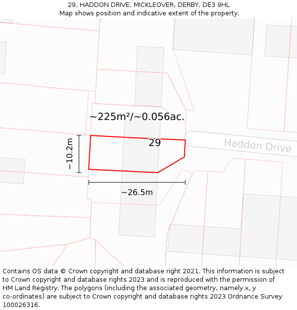 29, HADDON DRIVE, MICKLEOVER, DERBY, DE3 9HL: Plot and title map