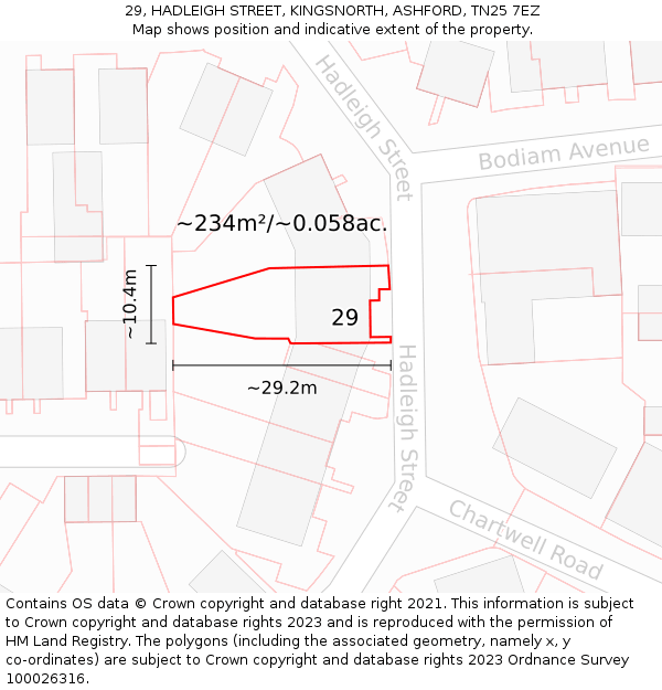 29, HADLEIGH STREET, KINGSNORTH, ASHFORD, TN25 7EZ: Plot and title map