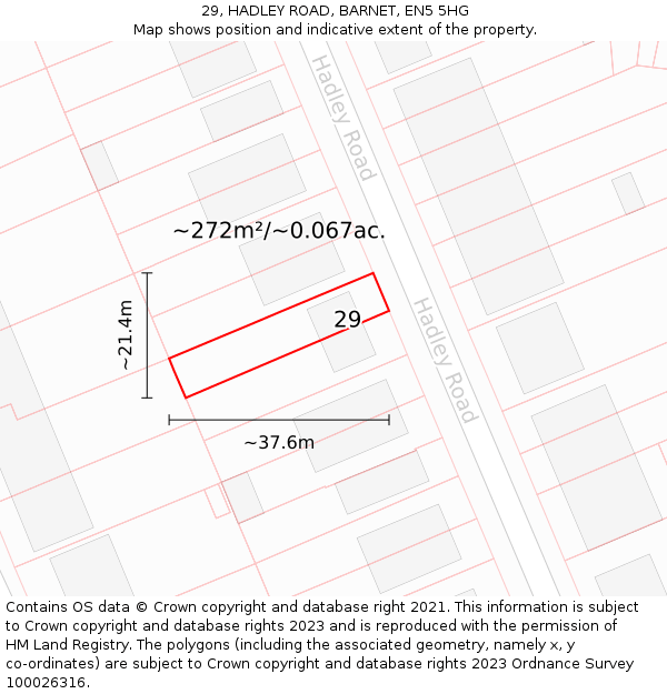 29, HADLEY ROAD, BARNET, EN5 5HG: Plot and title map