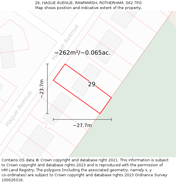 29, HAGUE AVENUE, RAWMARSH, ROTHERHAM, S62 7PG: Plot and title map