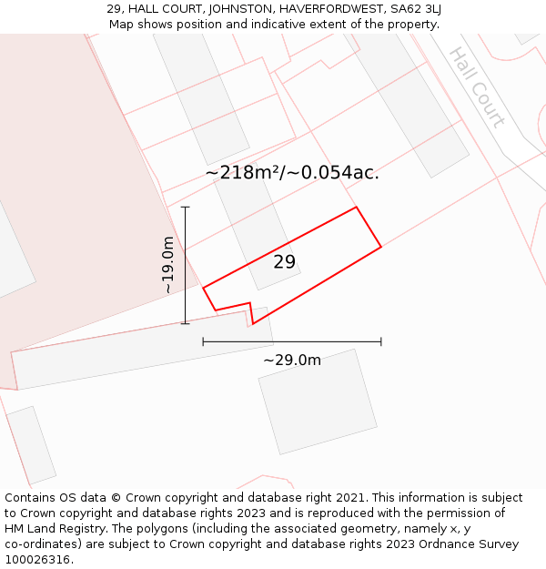 29, HALL COURT, JOHNSTON, HAVERFORDWEST, SA62 3LJ: Plot and title map