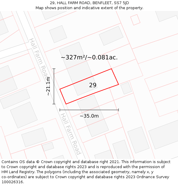 29, HALL FARM ROAD, BENFLEET, SS7 5JD: Plot and title map