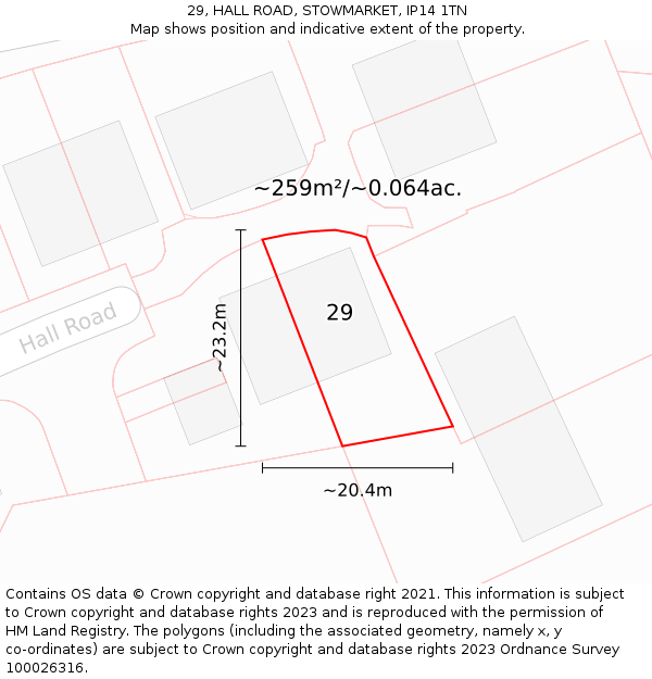 29, HALL ROAD, STOWMARKET, IP14 1TN: Plot and title map