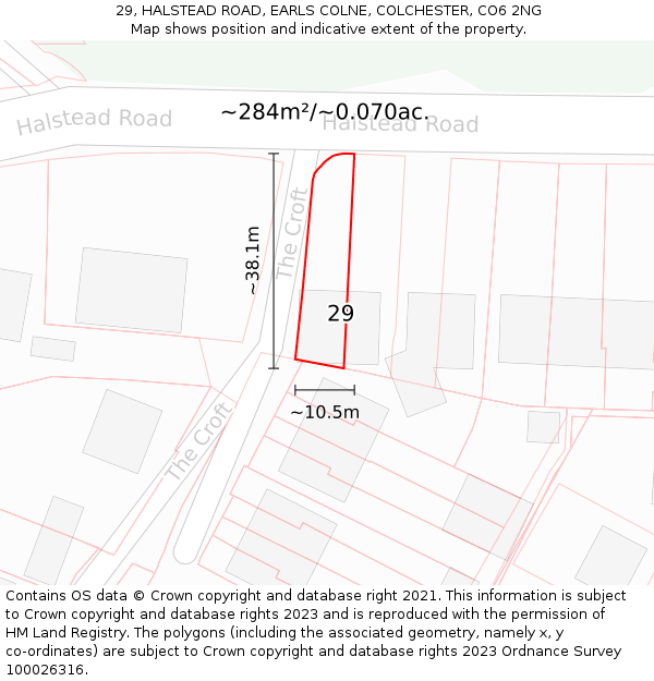 29, HALSTEAD ROAD, EARLS COLNE, COLCHESTER, CO6 2NG: Plot and title map