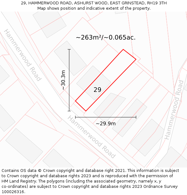 29, HAMMERWOOD ROAD, ASHURST WOOD, EAST GRINSTEAD, RH19 3TH: Plot and title map