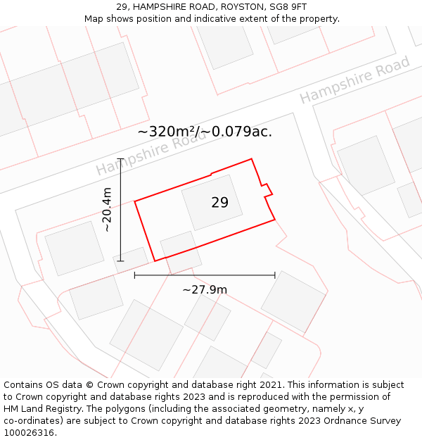 29, HAMPSHIRE ROAD, ROYSTON, SG8 9FT: Plot and title map