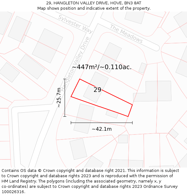 29, HANGLETON VALLEY DRIVE, HOVE, BN3 8AT: Plot and title map