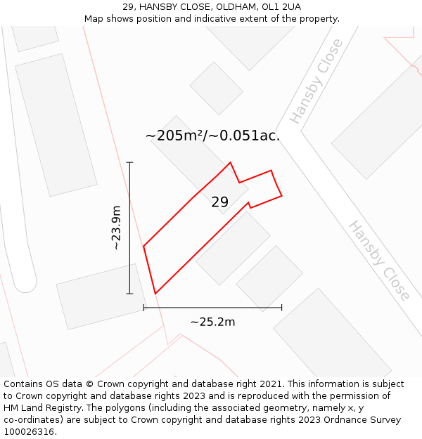 29, HANSBY CLOSE, OLDHAM, OL1 2UA: Plot and title map