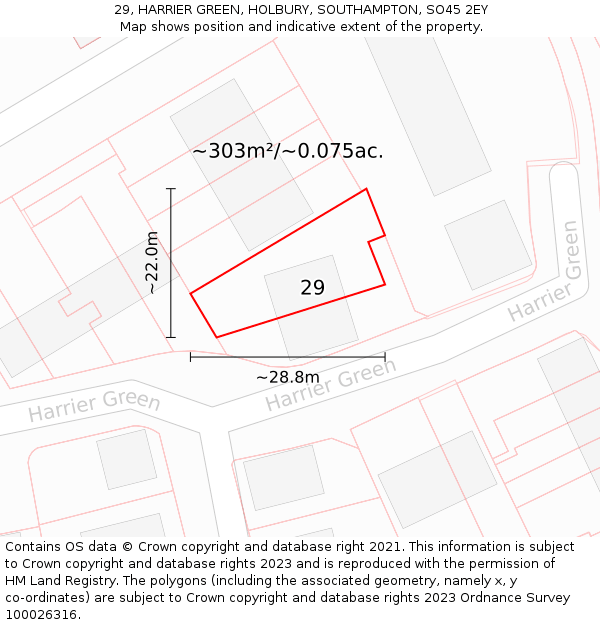 29, HARRIER GREEN, HOLBURY, SOUTHAMPTON, SO45 2EY: Plot and title map