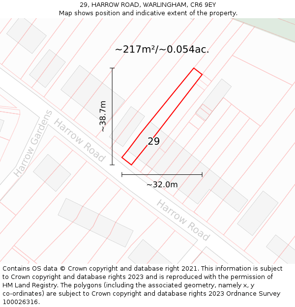 29, HARROW ROAD, WARLINGHAM, CR6 9EY: Plot and title map