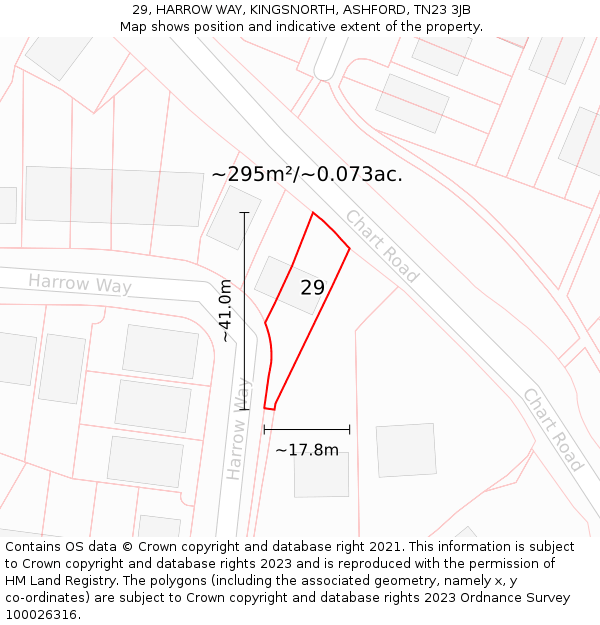 29, HARROW WAY, KINGSNORTH, ASHFORD, TN23 3JB: Plot and title map