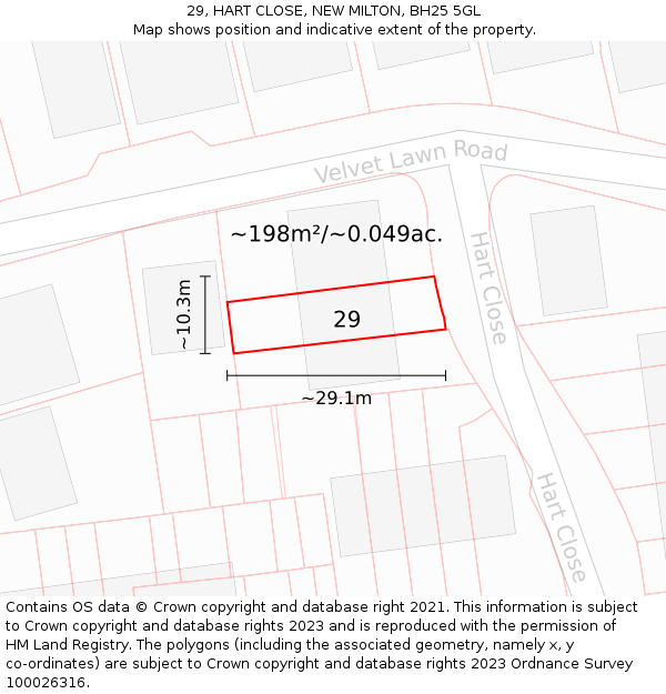 29, HART CLOSE, NEW MILTON, BH25 5GL: Plot and title map