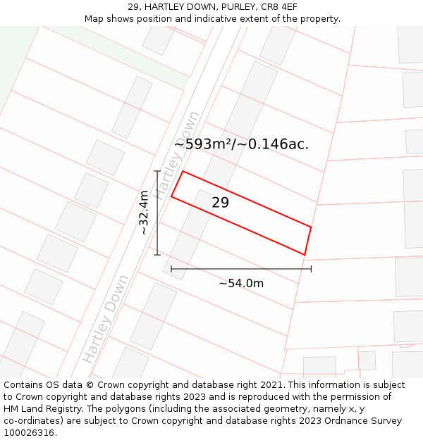 29, HARTLEY DOWN, PURLEY, CR8 4EF: Plot and title map