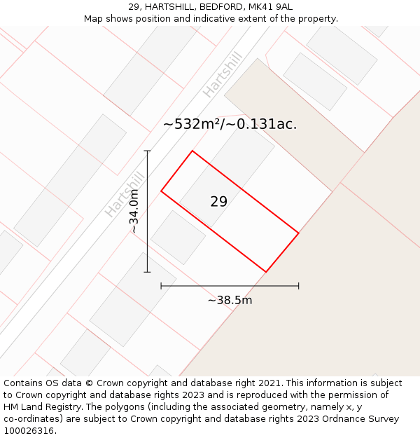 29, HARTSHILL, BEDFORD, MK41 9AL: Plot and title map