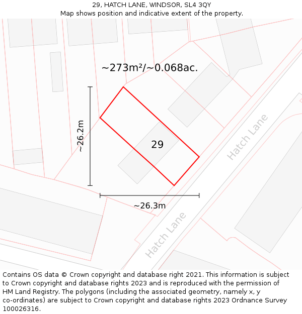 29, HATCH LANE, WINDSOR, SL4 3QY: Plot and title map