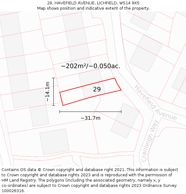 29, HAVEFIELD AVENUE, LICHFIELD, WS14 9XS: Plot and title map