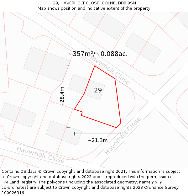 29, HAVERHOLT CLOSE, COLNE, BB8 9SN: Plot and title map