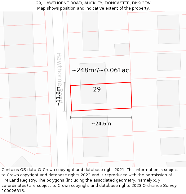 29, HAWTHORNE ROAD, AUCKLEY, DONCASTER, DN9 3EW: Plot and title map