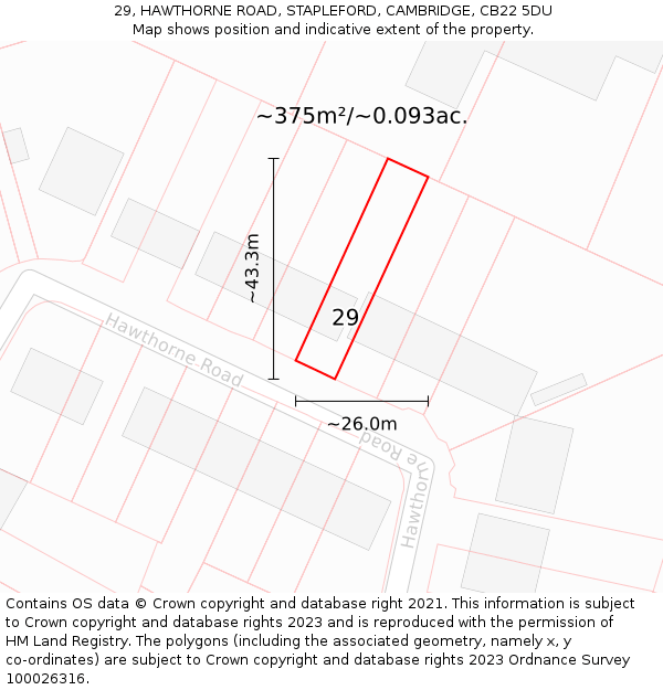 29, HAWTHORNE ROAD, STAPLEFORD, CAMBRIDGE, CB22 5DU: Plot and title map