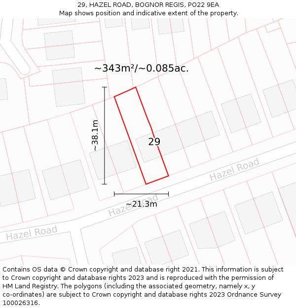 29, HAZEL ROAD, BOGNOR REGIS, PO22 9EA: Plot and title map