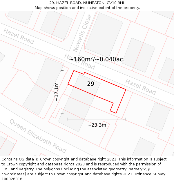 29, HAZEL ROAD, NUNEATON, CV10 9HL: Plot and title map